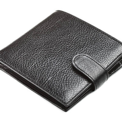 Black leather wallet, isolated on white background