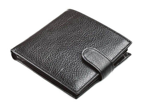 Black leather wallet, isolated on white background